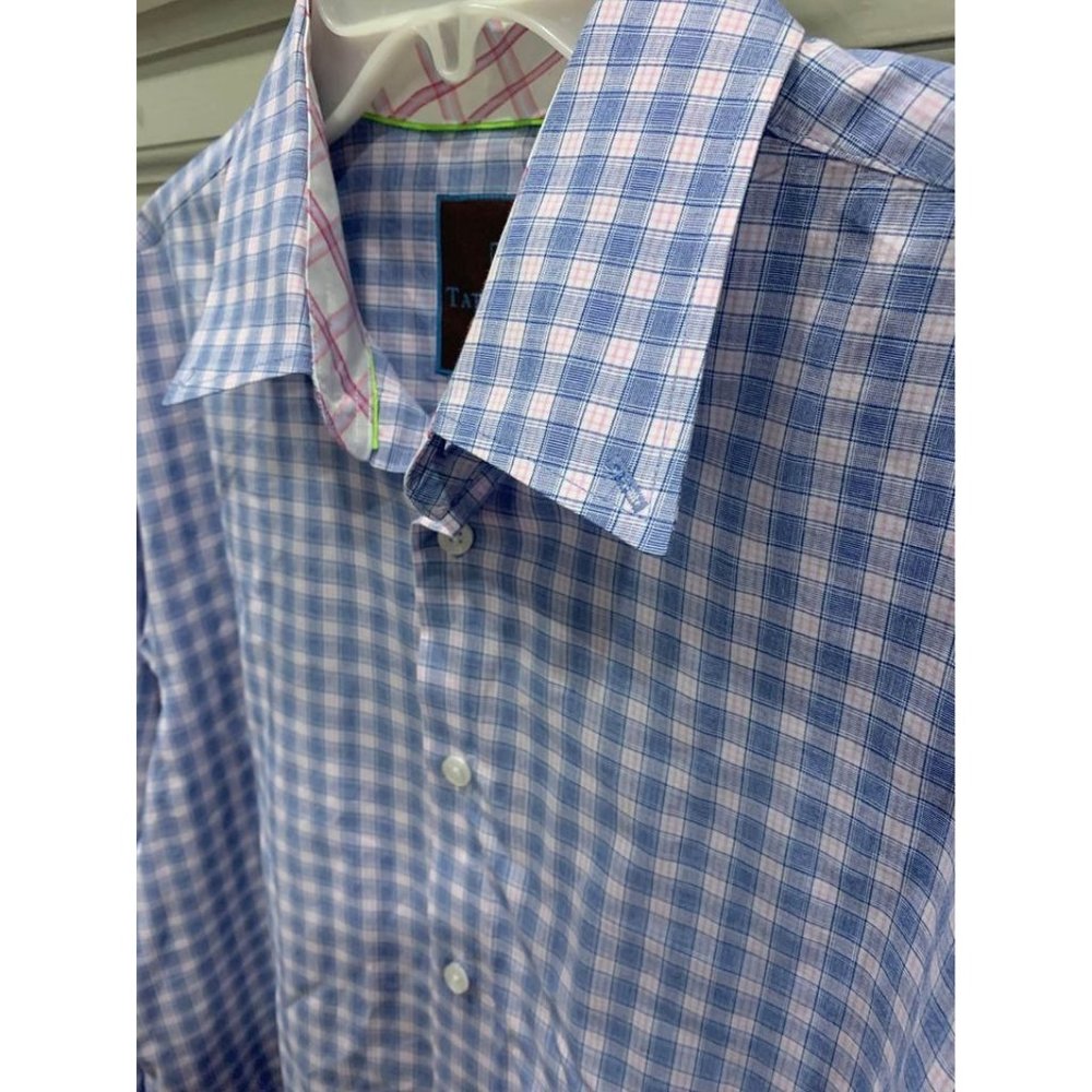 Tattersall London blue collared button down, 17 34/35 (bin CC)